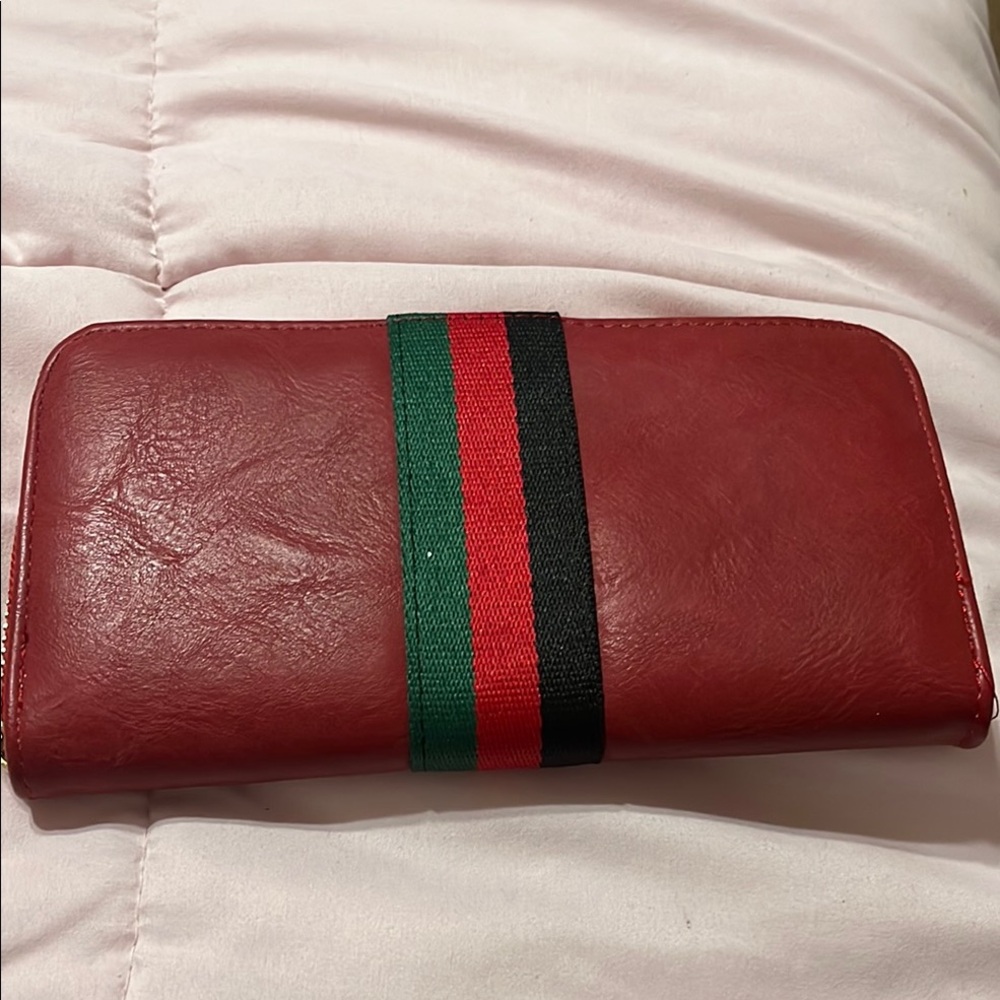 Red Wallet with Stripe Accent